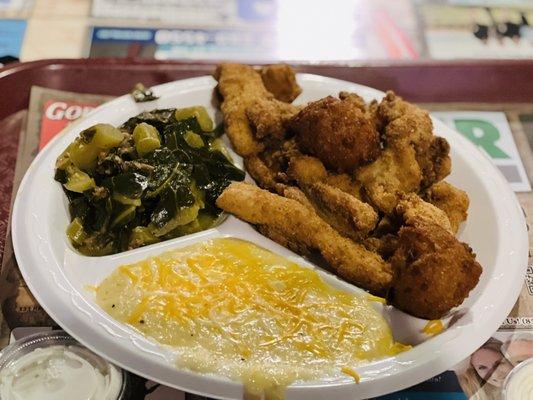 Fried snapper, cheese grits and Greens!