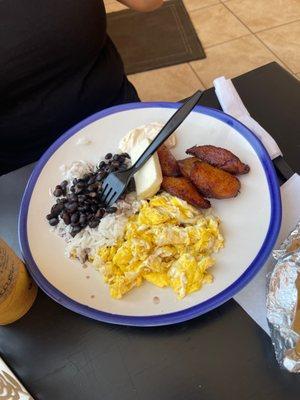 Beans rice eggs cheese plantain