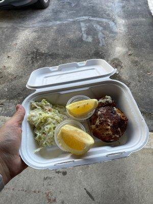 Coleslaw, lump crab cakes