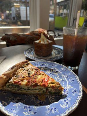 Quiche Gabriella, Pina Colada Croissant Cube, Iced americano large