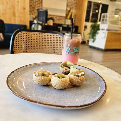 Crispy Mini Puri and drink is the Marine Layer.