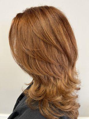 Long shag and spectacular Red color with Vibrance color gloss! By Michele