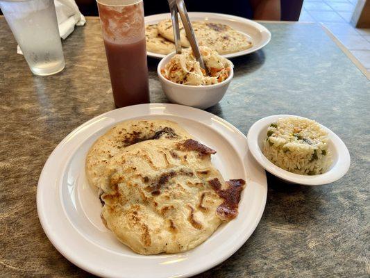 Pupusas and a side of el Salvadoran rice