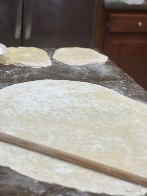 We open our very own fillo dough to make our spinach pie