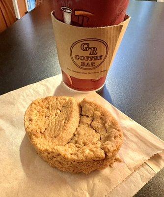 Gallery Row large coffee and homemade thick round Peanut Butter Cookie !!