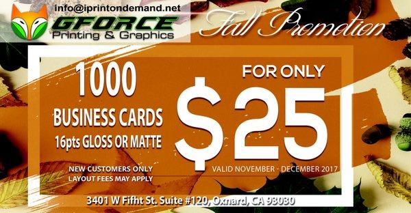 Fall Promo 1,000 BC for $25 for New Customers!