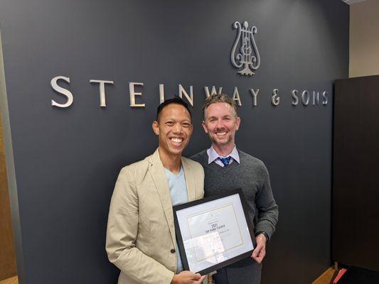 Accepting the prestigious Top Piano Teacher Award from Steinway