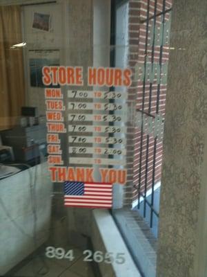 Parisian Cleaners' operating hours as of today (5/9/12).