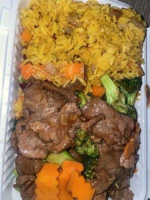 Beef and broccoli with pork Fried Rice