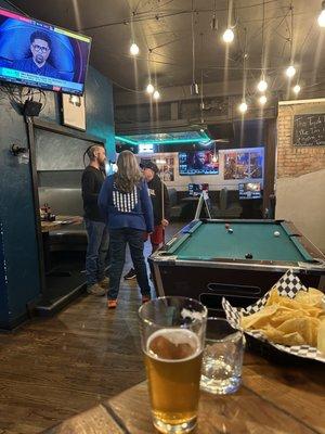 Playing pool and drinks