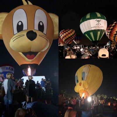 Some of the balloons when lit