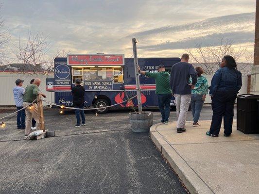 Happy Lobster food truck in Parking lot of brewery. Mad Hatchet of Shorewood., IL