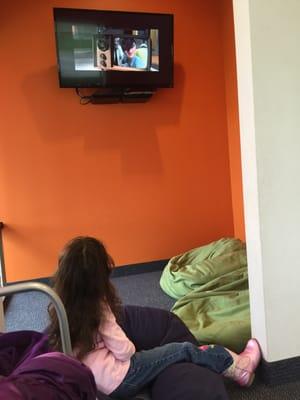 TV with kids movies & bean bags!