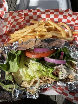 Falafel sandwich with fries