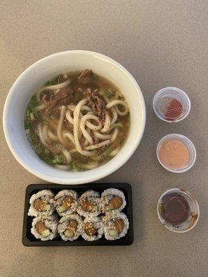 Beef Udon 8 Piece Salmon Cucumber Roll