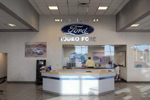 Rodeo Ford reception desk.