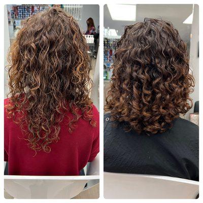 Before and after curly haircut