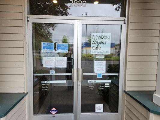 Front entrance of Newberg "Urgent" Care. Picture taken 5-30-24.