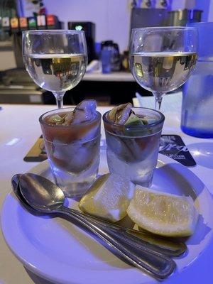 We had four rounds of the oyster shooters (no alcohol)