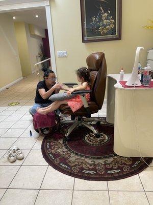 My 4 year old getting pampered :-)