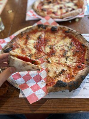 Wood fired Margherita, well done.  The crust was thin and crispy with no flop in sight.  So tasty!