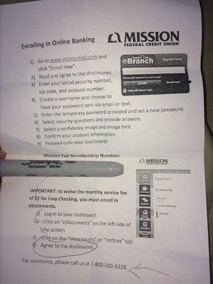 Instructions for online banking. You need your membership number.