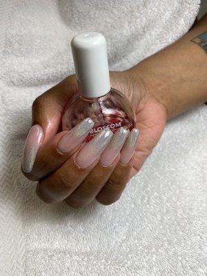 Chrome ombré on acrylic long nails