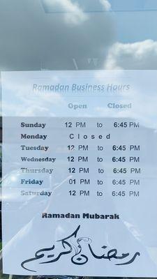 Ramadan special hours