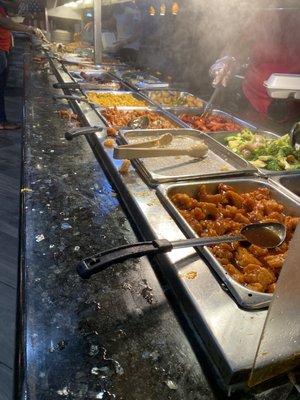 Hot food, messy counters.