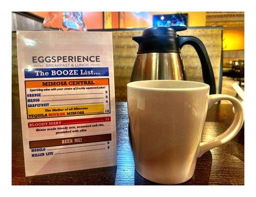 The Booze Menu @ Eggsperience.Elmwood Park, IL Breakfast Lunch Brunch.One of Locations.Big Clean Place Fest Nice Service Good Food.Cool!