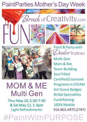 Paint & Parties with Brush of Creativity, Custom Themes. Multi-Gen Mom & Me Team-Building Certified/Licensed https://brushofcreativity.com/