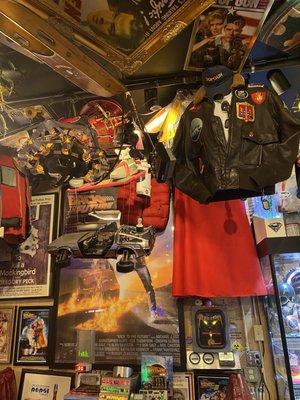 Tons of memorabilia hanging from the ceiling