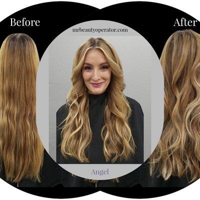 Blonde Highlights with Haircut. Balayage  Dimensional Blonde, Warm Medium Blonde with Warm Light Blonde. Brightan-mrbeautyoperator