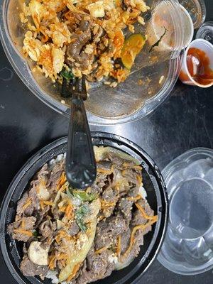 Bibimbap and bbq beef