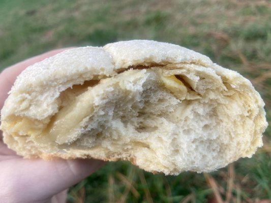 Inside view of the custard in the Melon Pan with Yema ($4/each as of Nov '22)