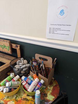 Supplies for painting a rock for their rock garden! So cute