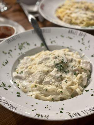 Fettucine Alfredo with chicken (front), Spaghetti Alla Carbonara (back)