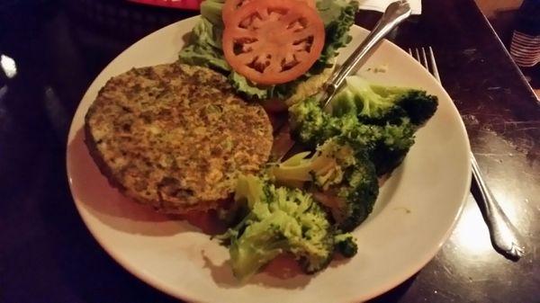 Veggie Burger with steamed broccoli