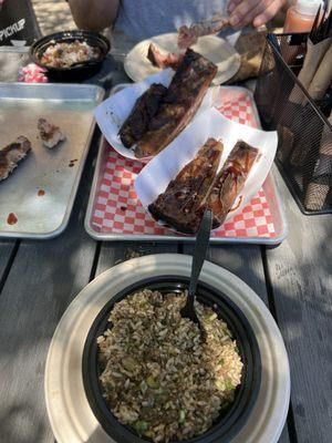 Ribs, dirty rice, red beans & rice