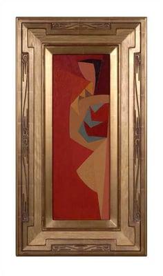 This wonderful untitled oil painting by Karl Benjamin, is framed in a beautiful gold gilded frame. Karl Benjamin (December 29, 1925 - July 2