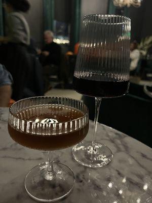 Love the barware. Elouan Pinot Noir and Georgia Old Fashioned with hints of fall flavors.