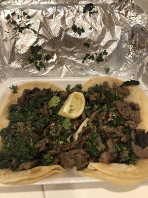 4 small asada tacos with cilantro