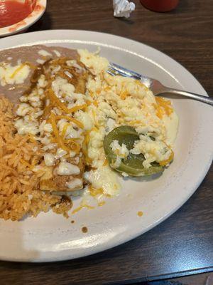 Cheese enchilada, and their version of chili relleno.