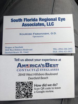 Optometrist and facility business cards