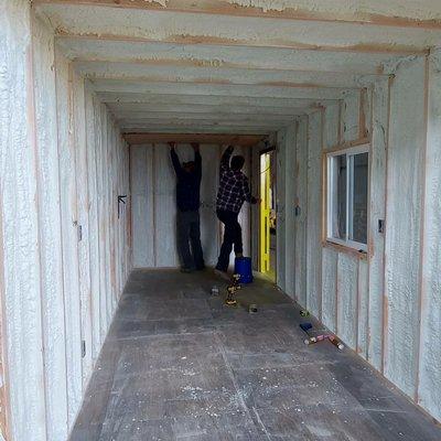 Shipping container spray foam insulation