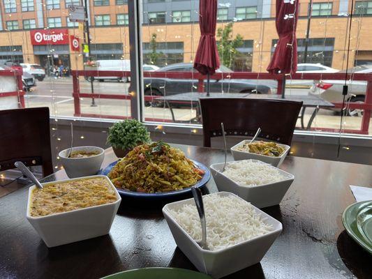 Dhaal Curry, Fish Curry, Kothu Roti with Chicken Curry. Curries come with perfectly cooked Basmati rice.