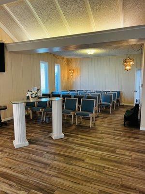 Overflow seating located inside the chapel.