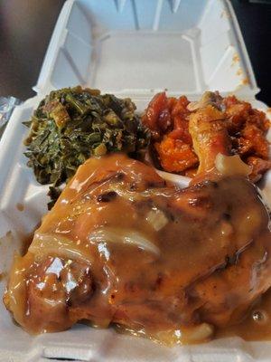 Baked chicken, collards & the best yams you'll ever eat