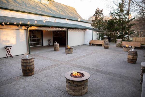 Courtyard Fire pits and string lights