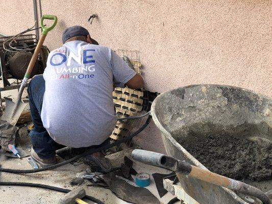 Stucco patch after a drain repair